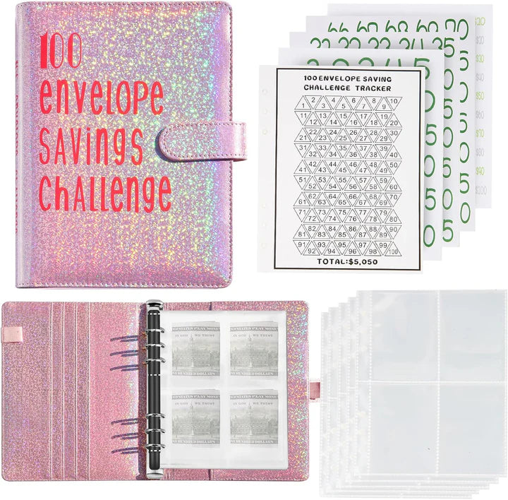 100 Envelopes Money Saving Challenge Binder, save 5050 Dollars 100 Day Envelope Challenge Binder with 100 Cash Envelopes, Tracker, and Stickers