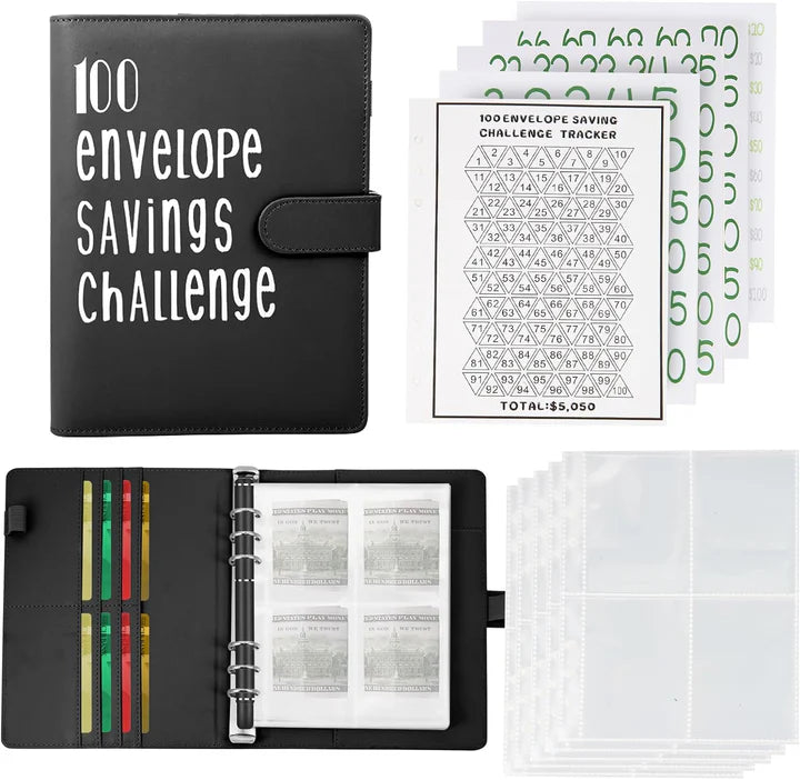 100 Envelopes Money Saving Challenge Binder, save 5050 Dollars 100 Day Envelope Challenge Binder with 100 Cash Envelopes, Tracker, and Stickers