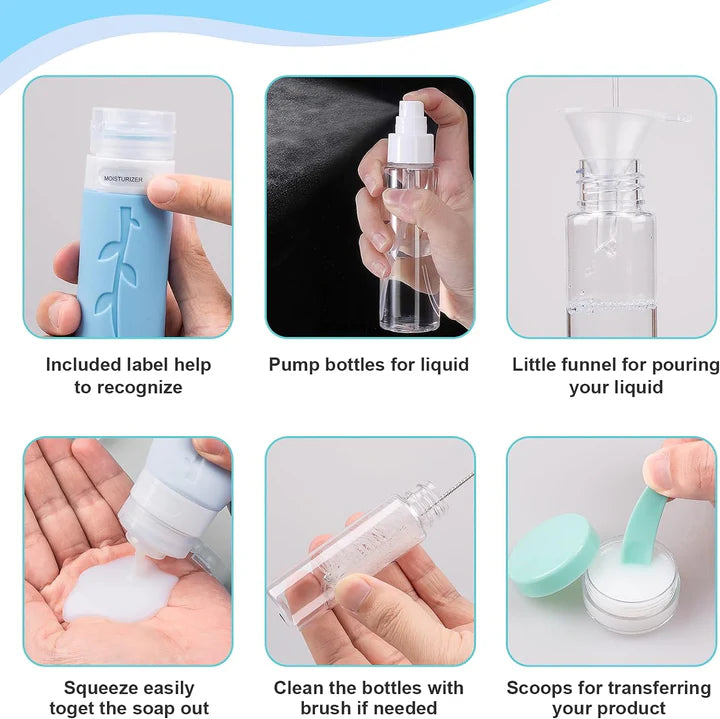 20Pcs Silicone Travel Bottles for Toiletries Kit, 3 Oz Tsa Approved Travel Toiletry Containers Leak Proof, Travel Size Bottles Shampoo and Conditioner, Refillable Squeeze Tubes Lotion Liquid Container