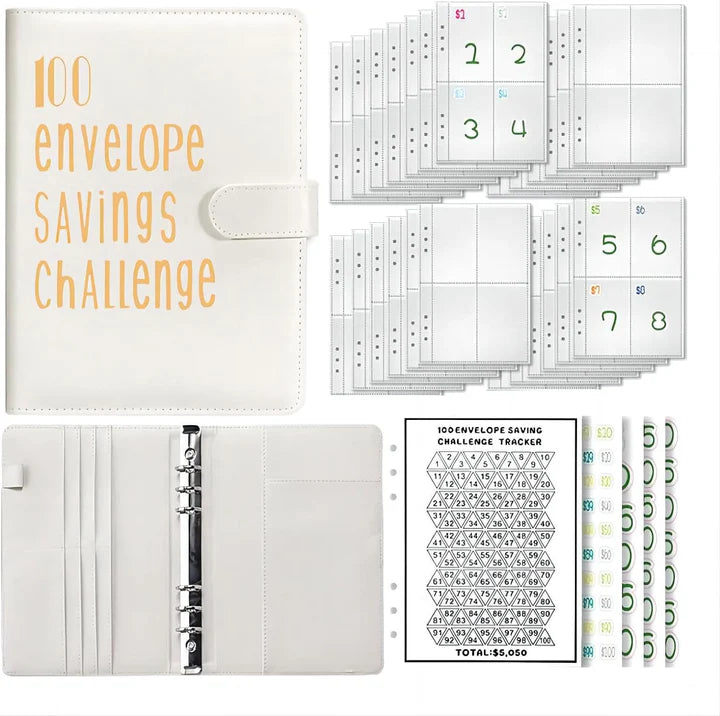 100 Envelopes Challenge: Iridescent A5 Binder with Cash Slots - Vibrant Book for $5,050 Savings | Colorful Budget Organizer(Colored Silver)